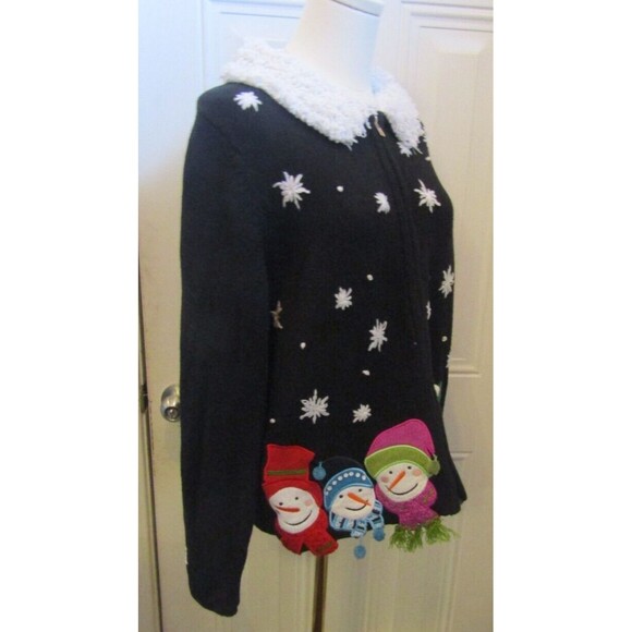 Snowman Christmas Cardigan Vintage 80s Holiday Sweater All Points Size M - Picture 5 of 9